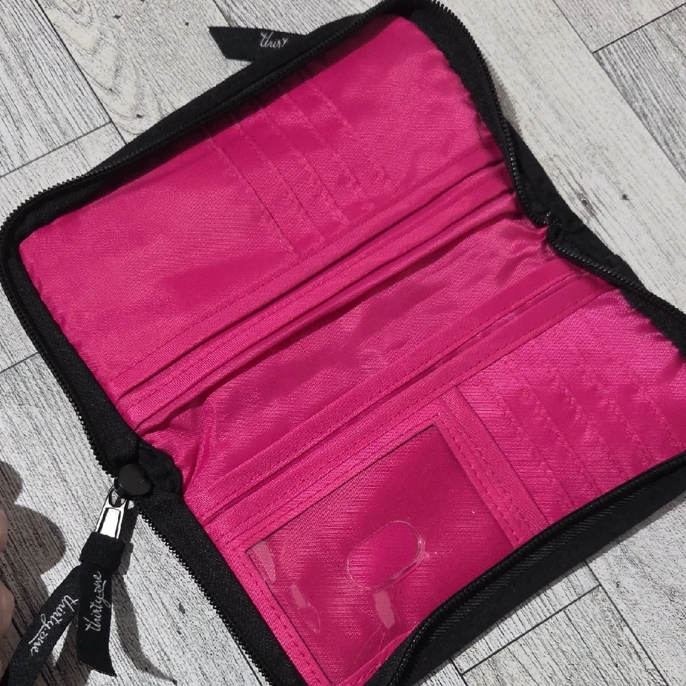 Thirty-One Black and Pink Patterned Wallet